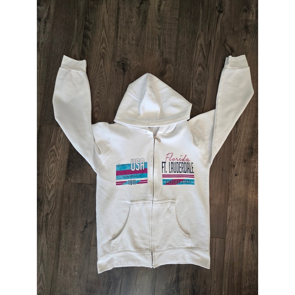 Unisex Retro White Ft Lauderdale Florida Sunshine State Zip Up Hoodie Size S